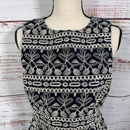 Brooks Bros Navy Blue Emboidered Sleeveless Dress - Size 8P Petite New