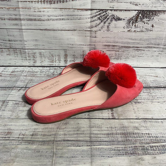 Kate Spade Amour Pom Pink Suede Slide Flat Shoes Women's 8