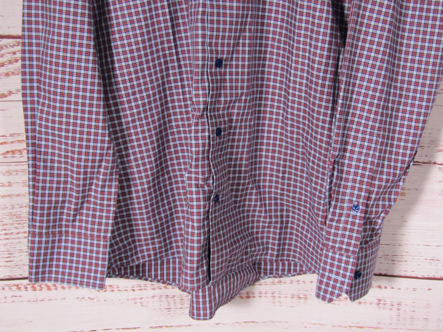 Eton Men's Red & Blue Contemporary Fit Gingham Shirt Size L