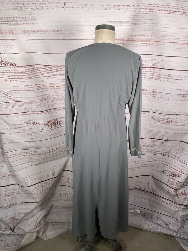 Women's Pandora Grey Long Sleeve Floral Embroidered Long Dress Size XL