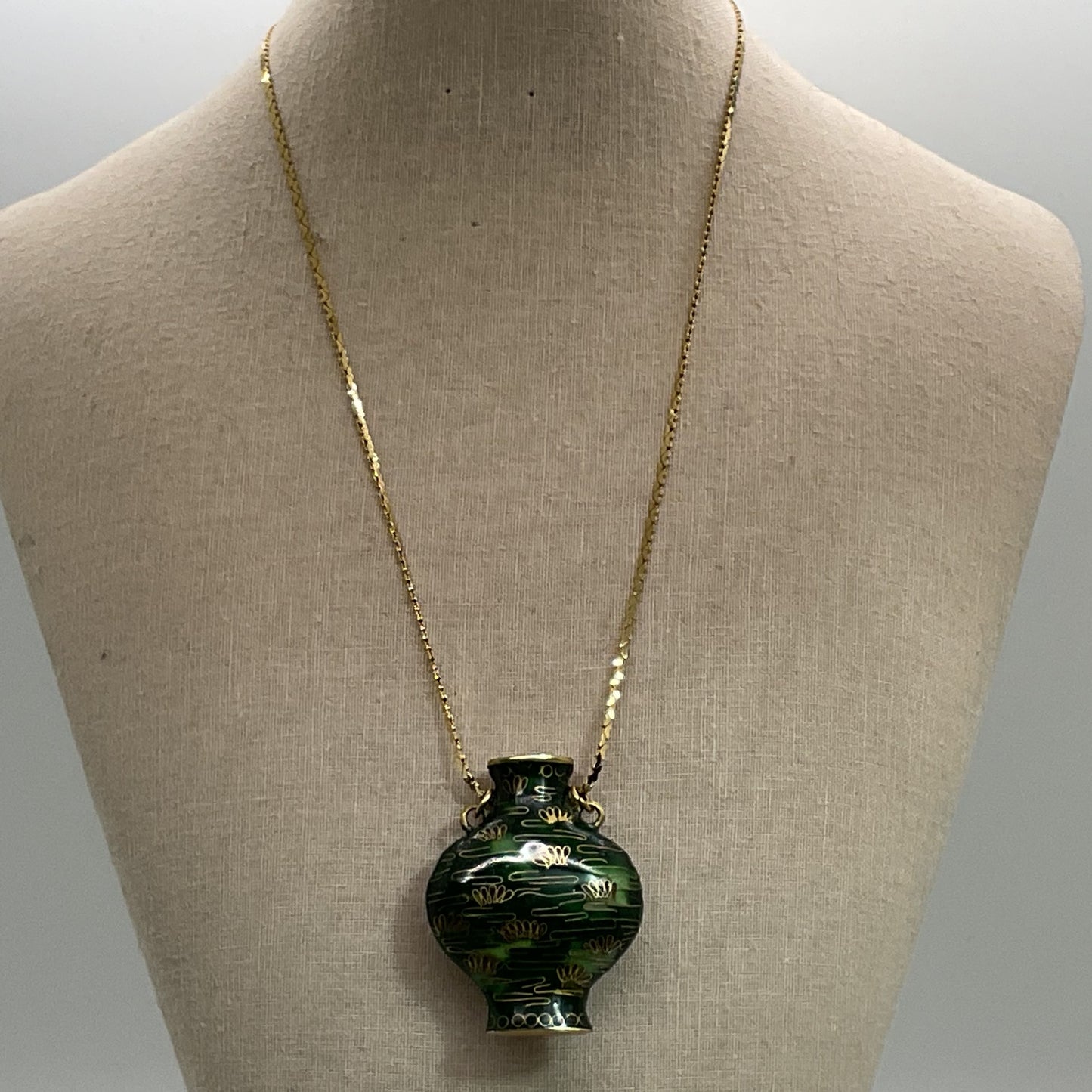 MONET Cloisonne Snuff Bottle Pendant 19" Chain Necklace (MISSING TOP)