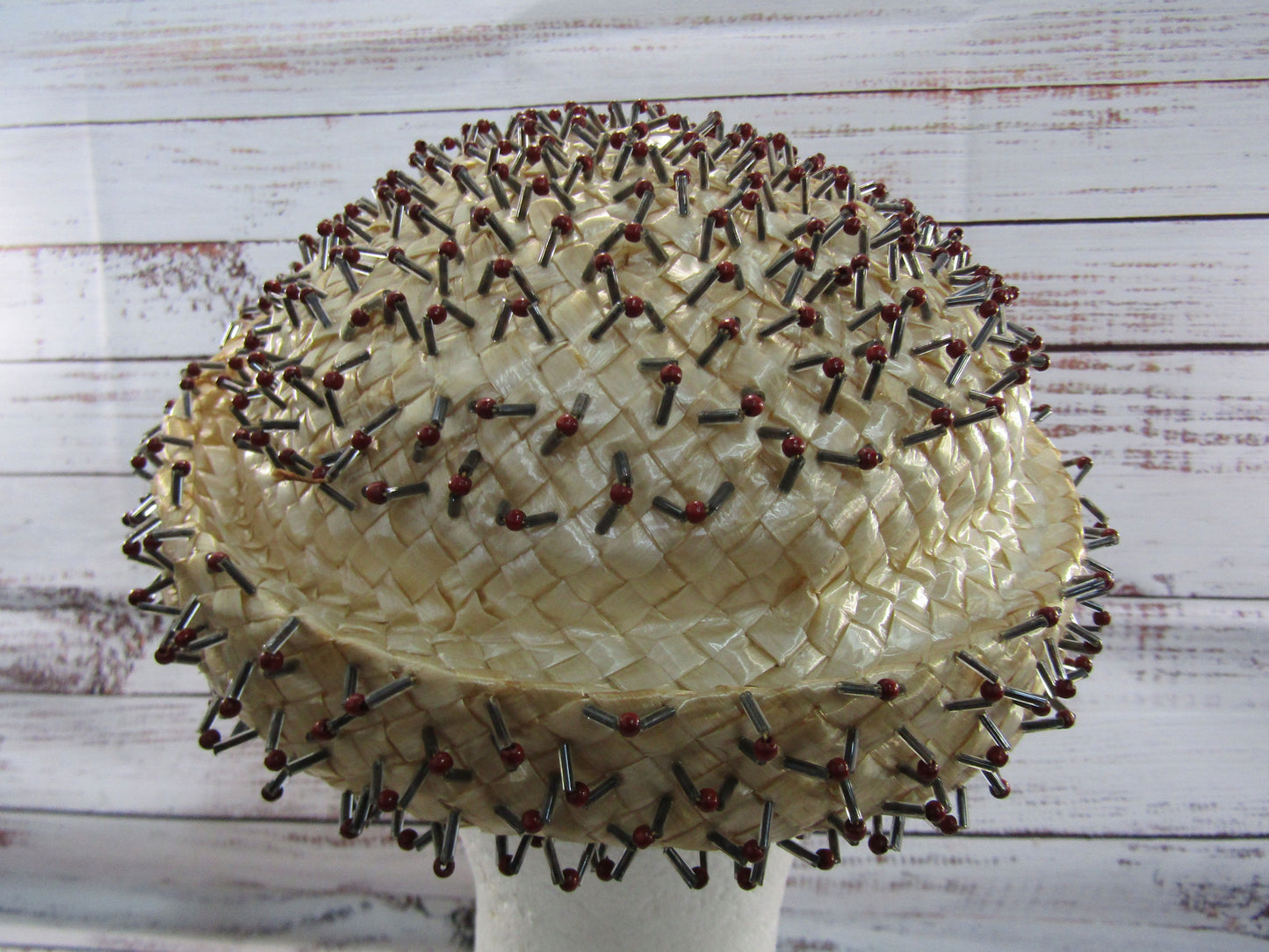 1950's Gertrude Sheedy for Pinehurst Women's Woven Beaded Straw Hat