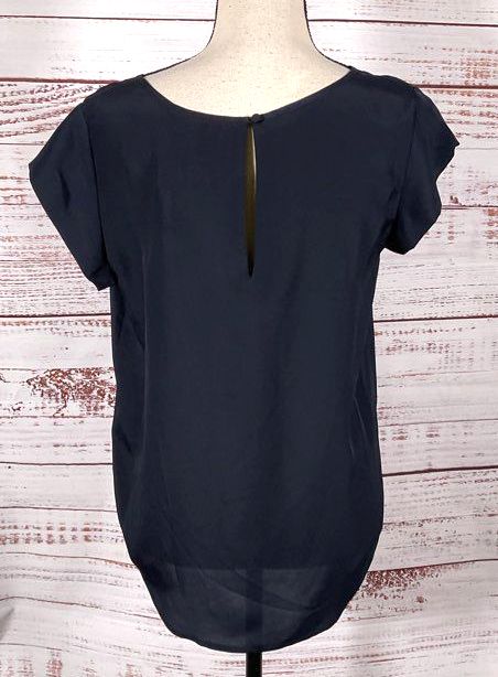 Joie Keyhole Short Sleeve Blouse Navy S