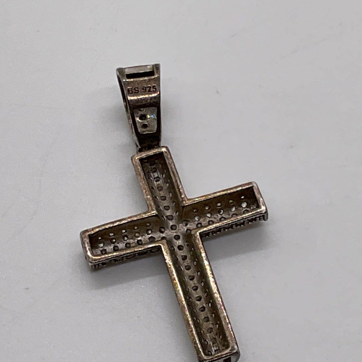 BS Sterling Silver & Rhinestone Cross 1.5" Pendant- 3.64g