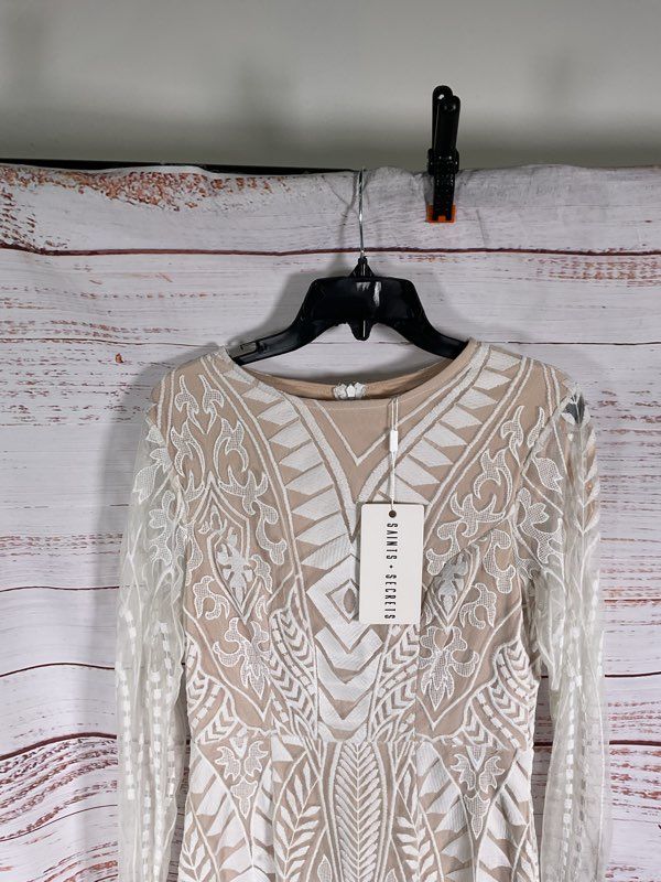 NWT Women's Saints + Secrets White Lace Long Sleeve Mini Dress Size M