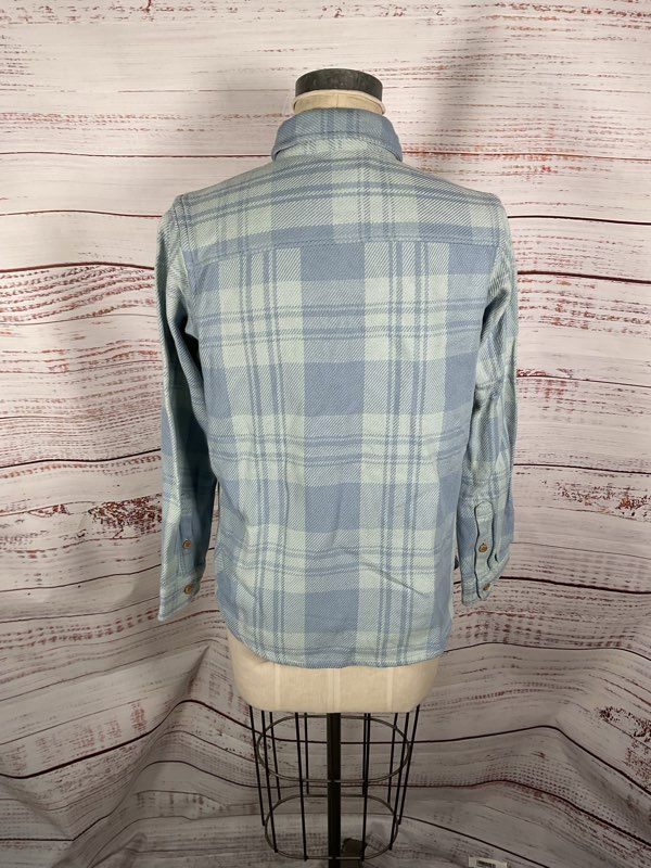 NWT Outerknown Women's Blue Plaid Blanket Flannel Button Up Long Sleeve Size S