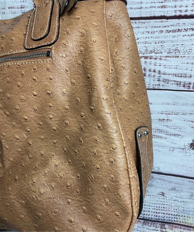 Guess Vintage Faux Leather Ostrich Embossed Shoulder Bag Brown