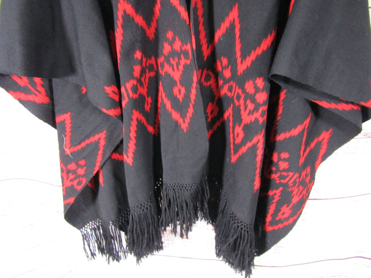 GoGo Folklore by Olga Fisch Women's Black & Red Handwoven Wool Shawl