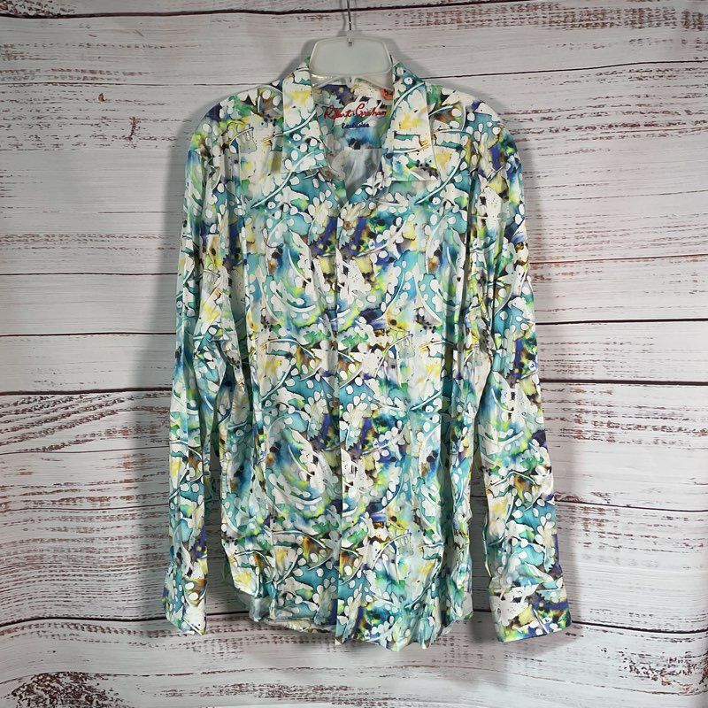 Robert Graham Abstract Multicolor Pattern Cotton Button Down Shirt Size in Desc.