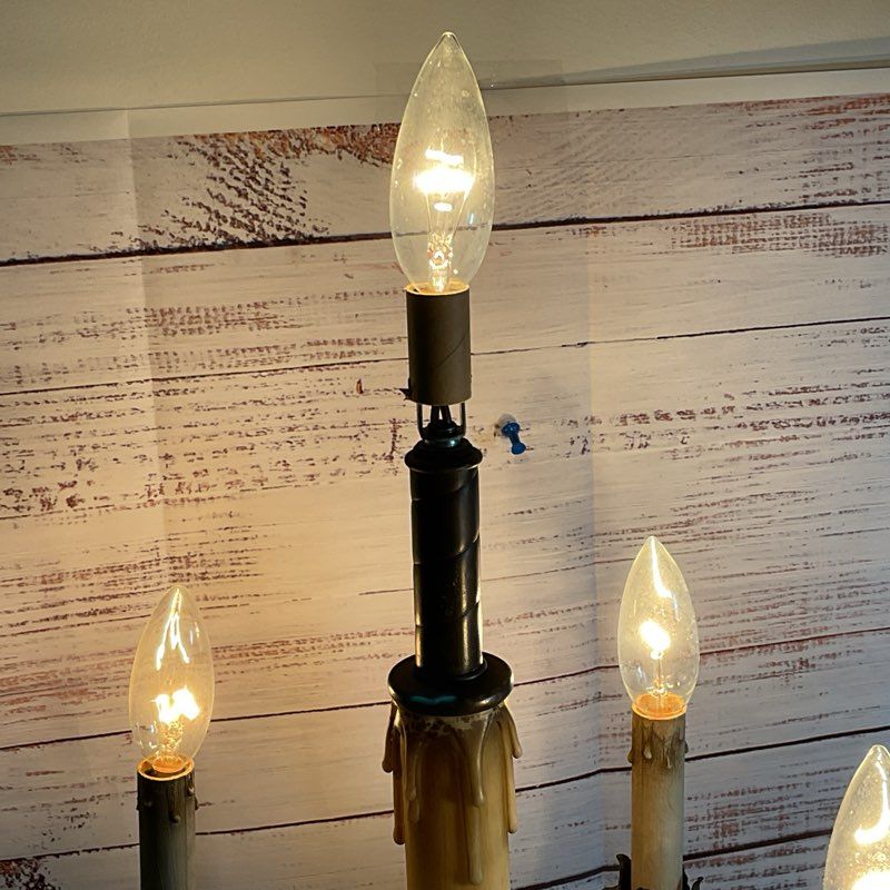 ANTIQUE French?? Brass and Wood Base 5 Arm Ornate Lamp- 42" Tall