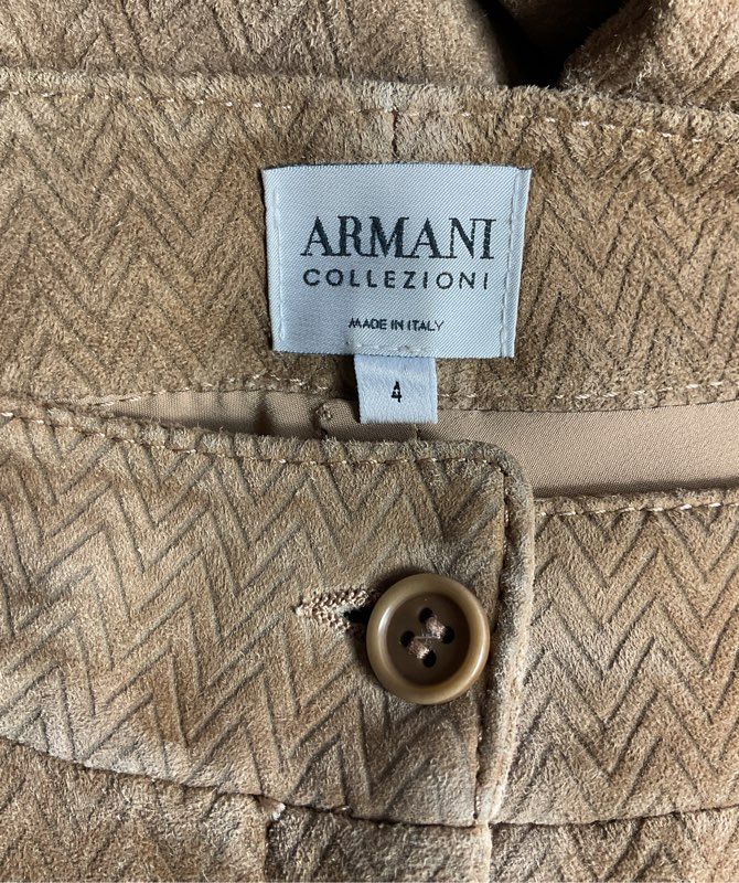 Armani Collezioni Calf Leather Suede Chevron Pants Tan 40
