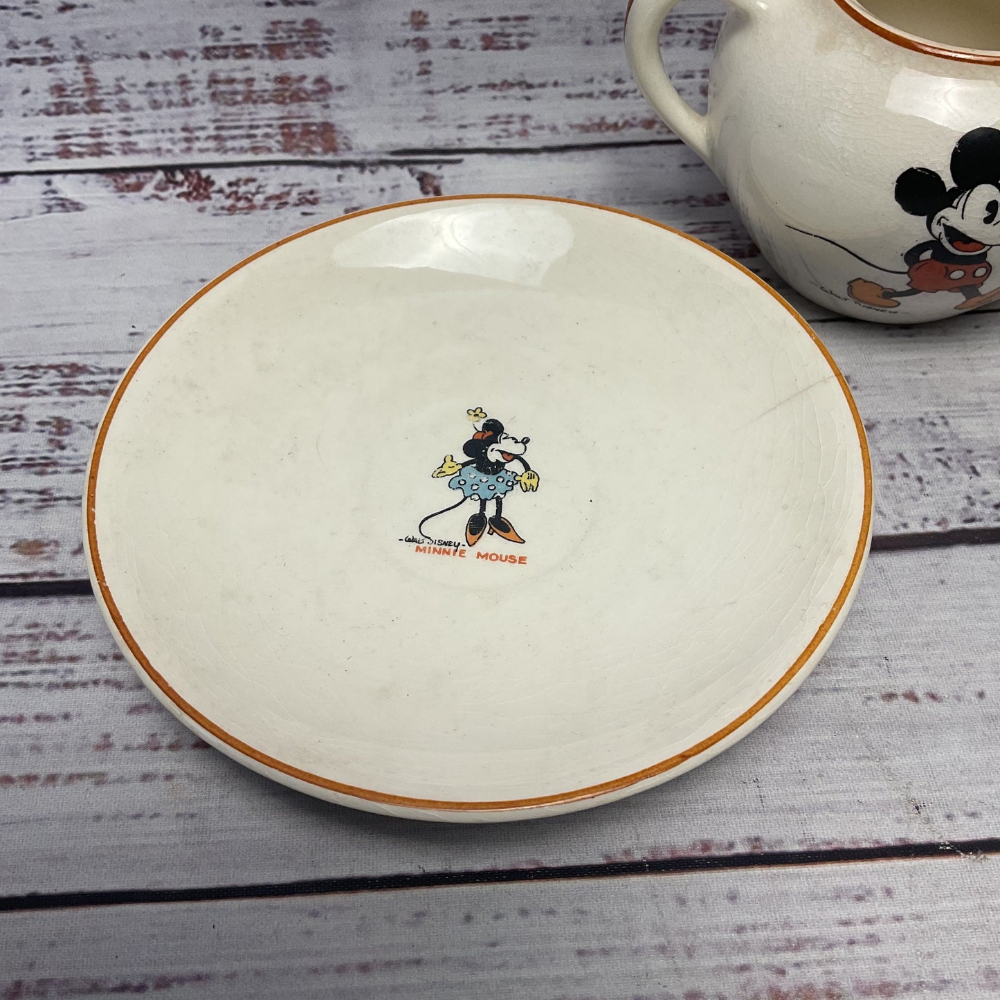 Walt Disney S.C Company Patriot China Minnie Mickey Mouse Plate And Sugar Bowl