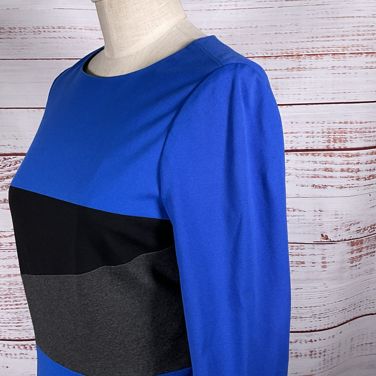 CARLISLE Women's Blue Asymmetric Pattern Long Sleeve Dress- SZ 4
