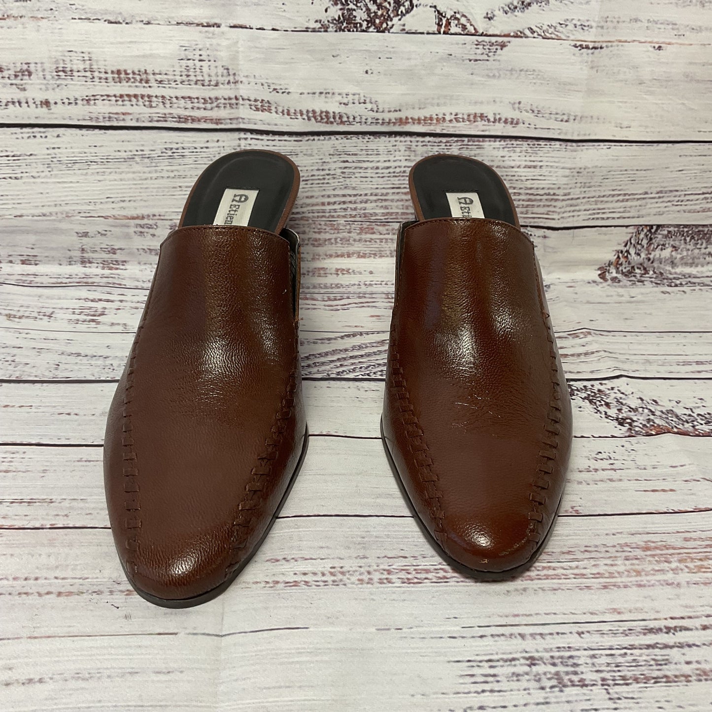 Etienne Aigner Brown Leather Mule Slip on Heel Women Size 8.5 New