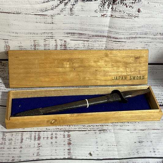 VTG./ANTIQUE Japanese Mini Sword & Wood/Metal Sheath with Wood Case- 9.5"