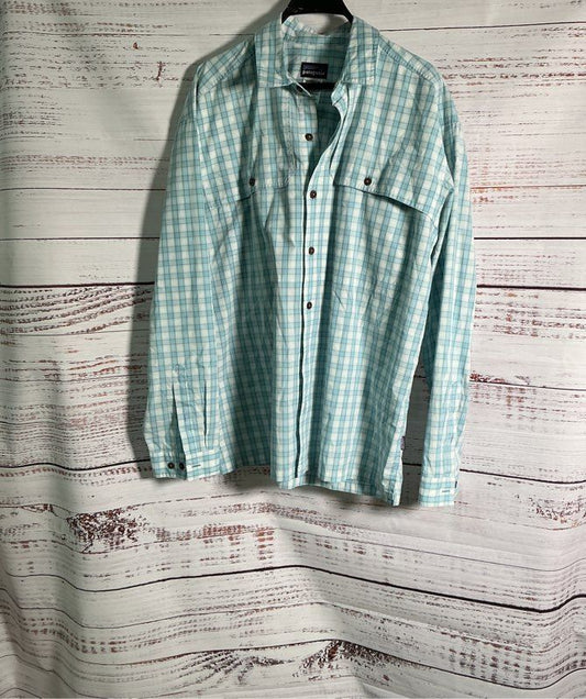Men's Patagonia Blue Plaid Button Down Shirt Size L