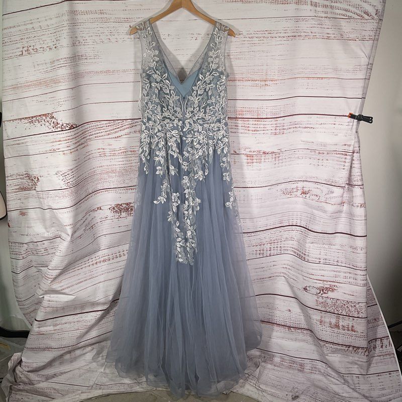 GLS by Gloria Elizabeth K GL1920 Blue Floral Hand Beaded Overskirt Gown Size 2XL