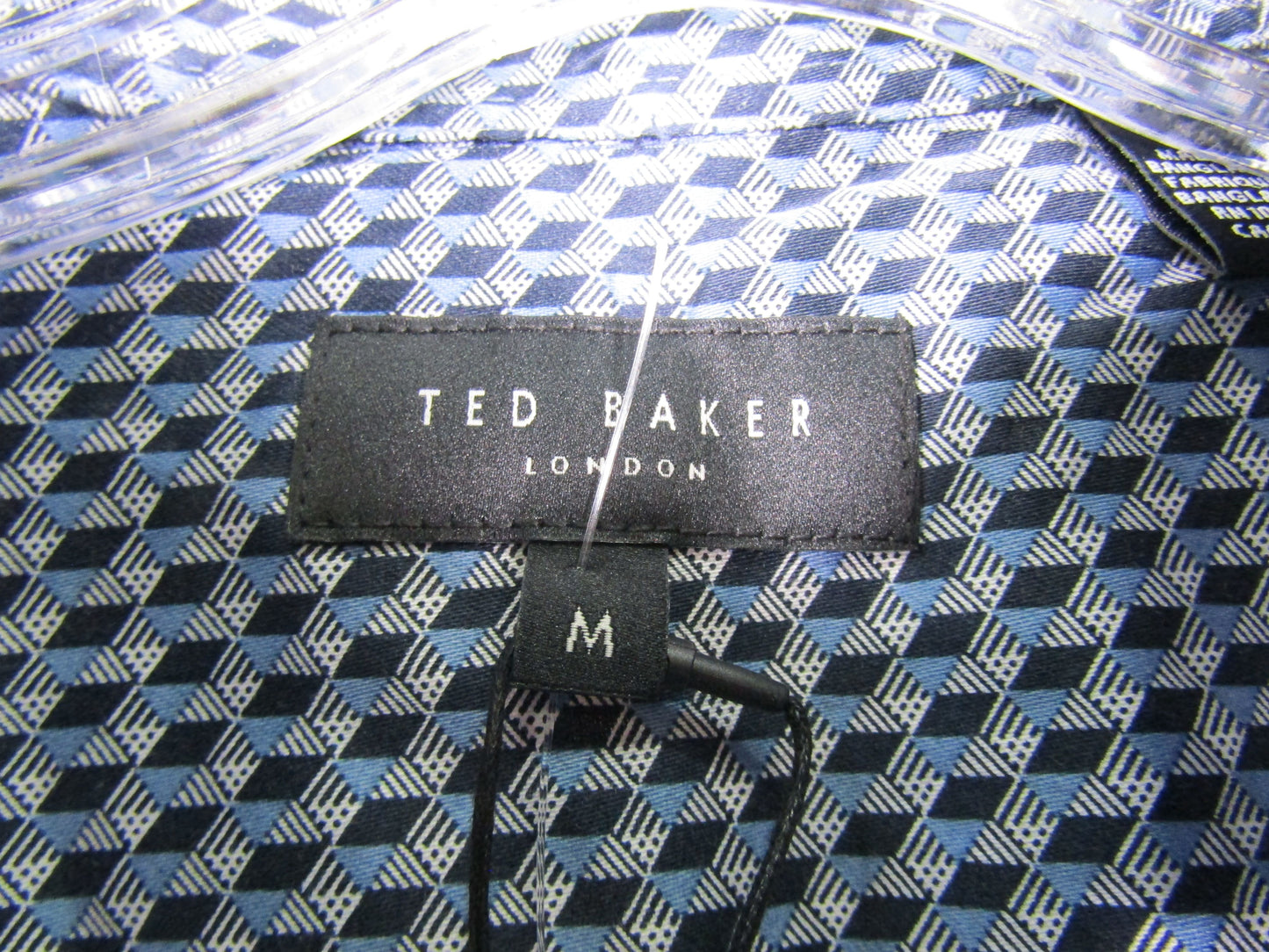 Ted Baker Soren Men's Archie Print Dark Denim Geometric Long Sleeve Shirt Size M