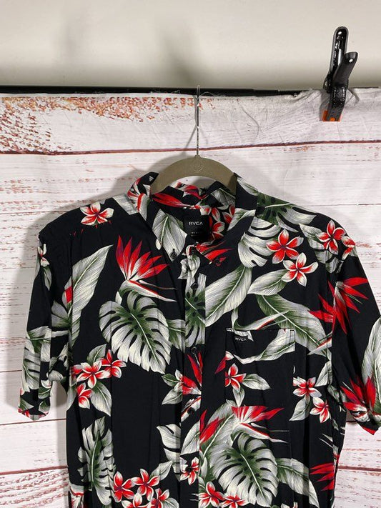RVCA Men's Hawaiian Regular Fit Button Down Shirt Size M Black Red Green
