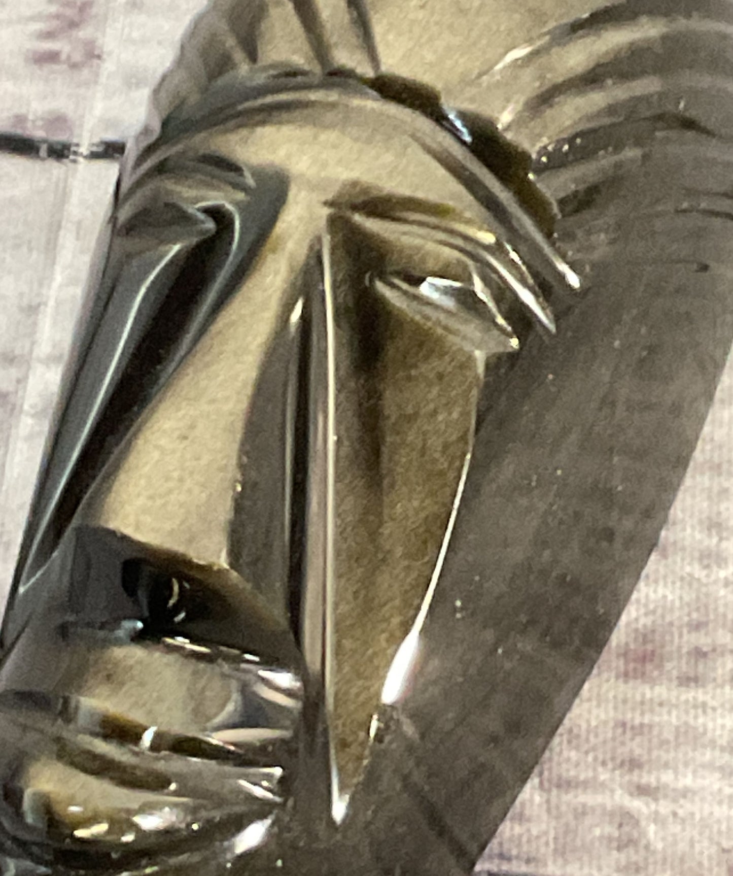 Hand Carved Obsidian Mayan Aztec Tribal Head Black