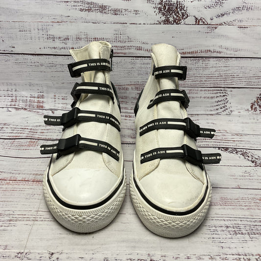 Ash White Canvas Hi-top Black Strap Buckle Sneaker Casual Shoe Women Size 7.5