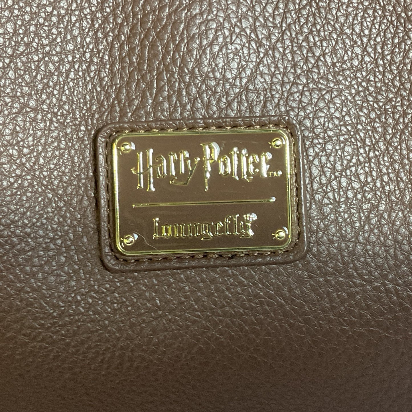 NWT LOUNGEFLY Harry Potter Deathfly Hallowe Brown Purse with Gold Elder Wand
