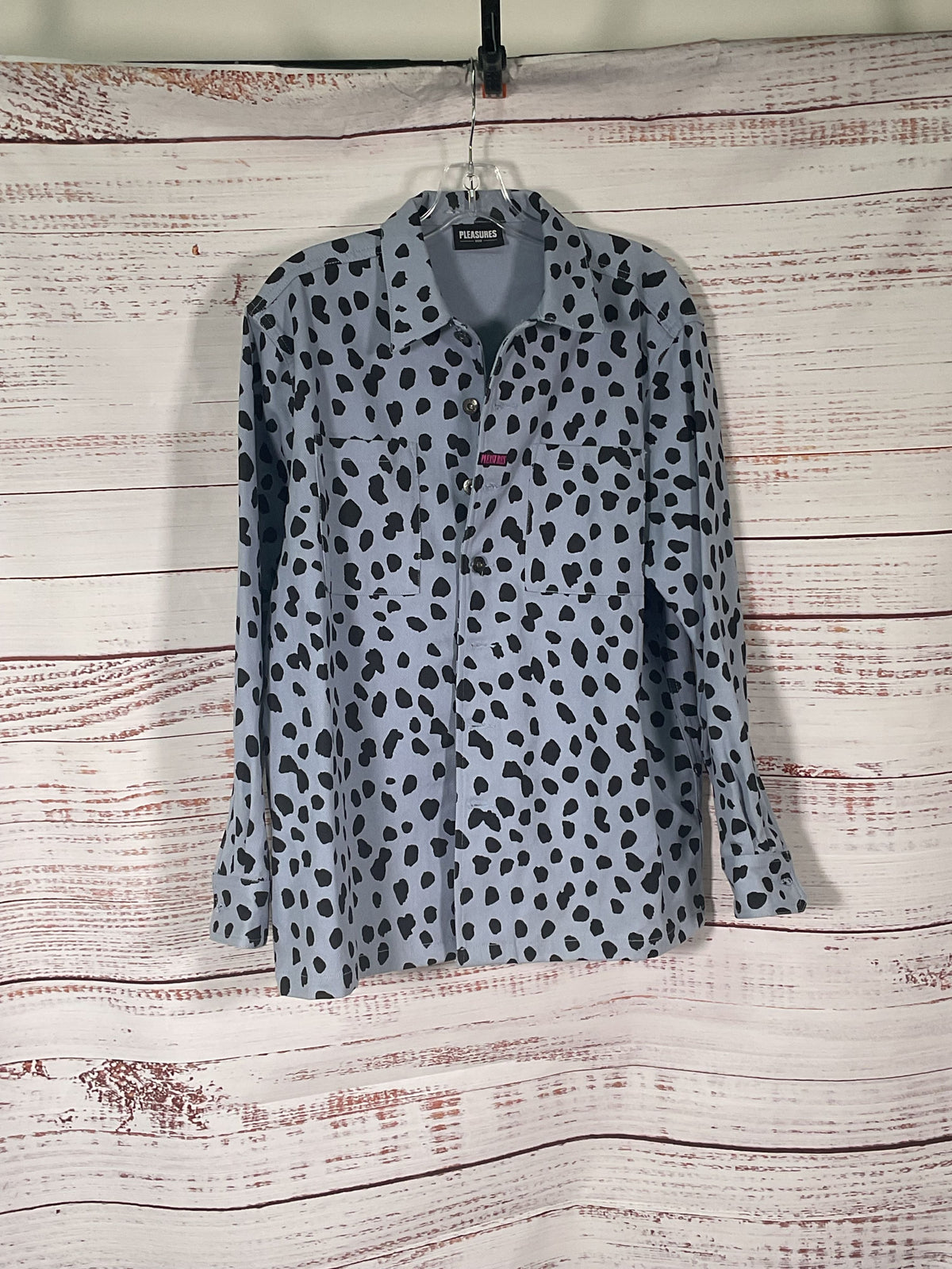 Pleasures Now Blue Black Spotted Denim Jacket - Size Large
