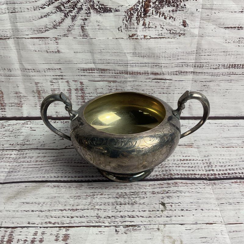 Vintage 4" Victorian Silver Plate Embossed 2 Handle Pedestal Serving Bowl