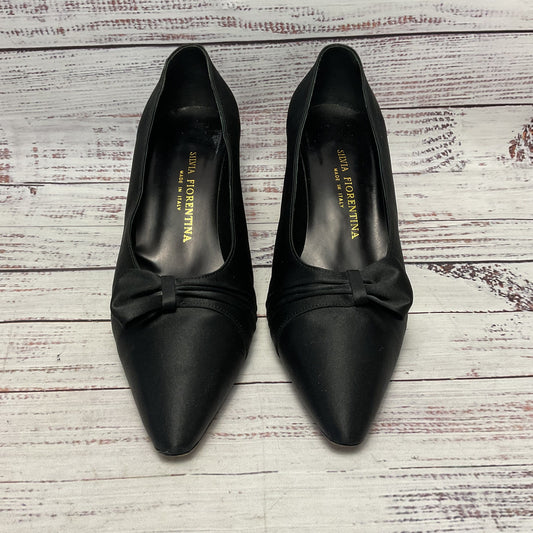 Silvia Fiorentina Black Satin Kitten Heel Bow Women Size 8.5