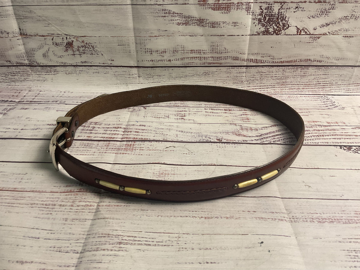 Onyx by Brighton Brown Leather Beaded Belt - Size 38