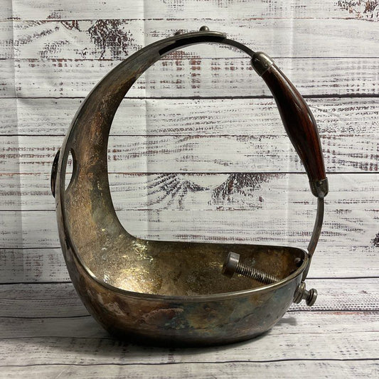 Vintage Hand Hammered Silverplate & Rosewood Italian Wine Caddy Bottle Holder