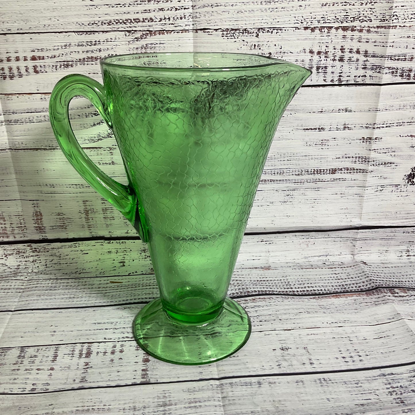 VTG. McKEE?? Green Crackle Glass Pitcher- 9"