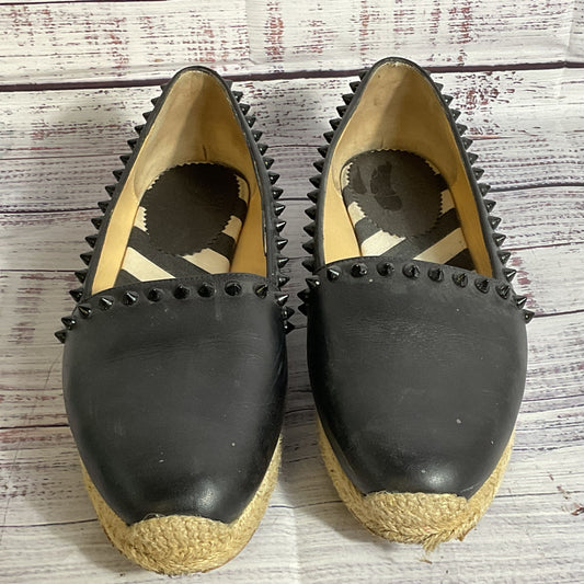 CHRISTIAN LOUBOUTIN Women's Black Leather Melides Spike Trim Espadrilles- SZ 38