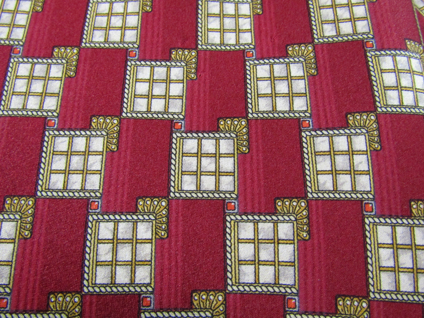 Vintage Valentino Red Silk Geometric Square Print Tie Made in Italy
