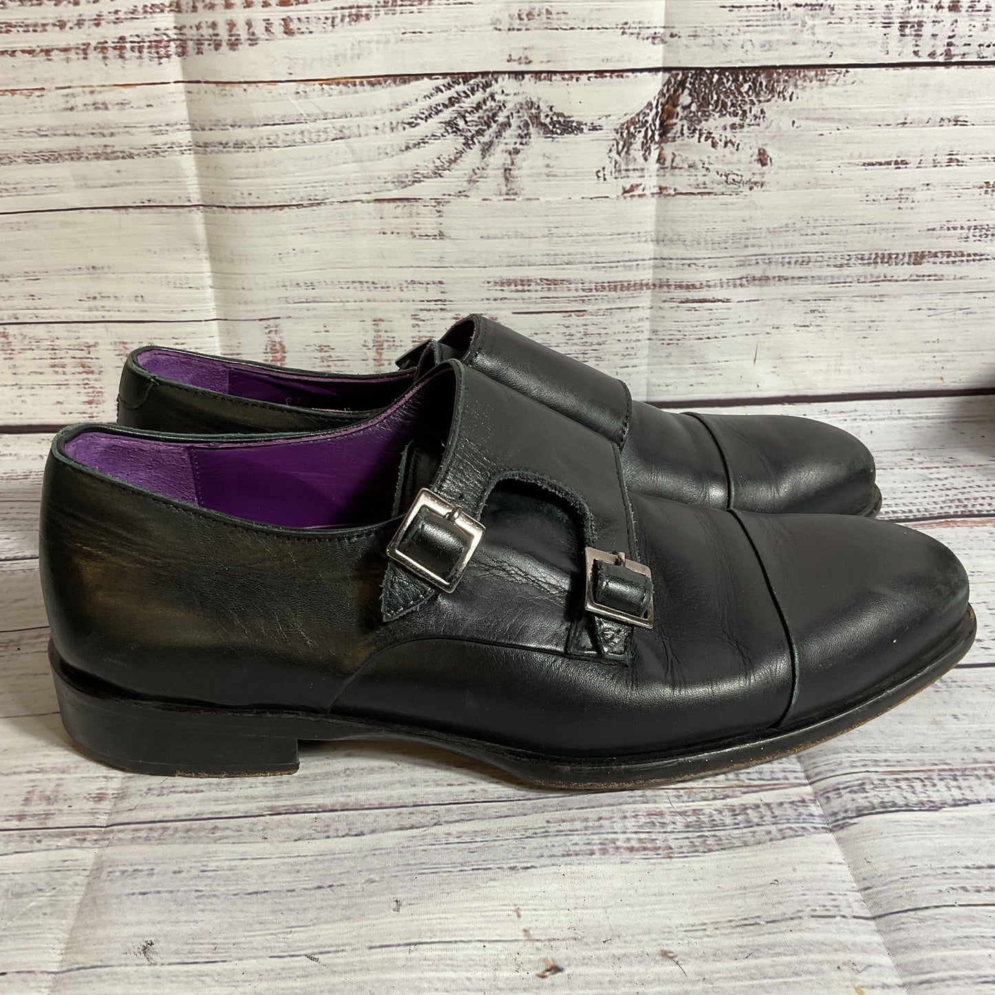 PAUL DRISH Men's Monk Strap Black Leather Shoes- SZ 10