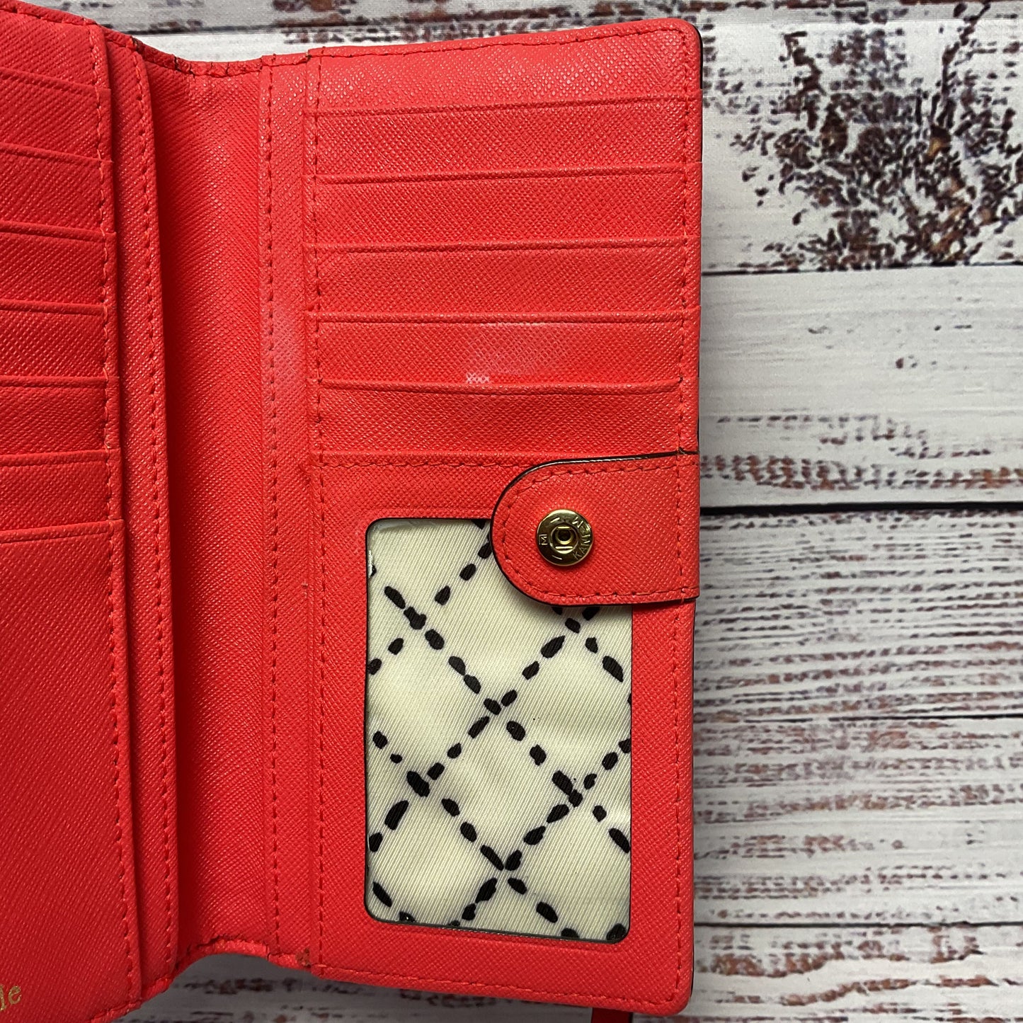 Kate Spade Red Coral Faux Leather Folding Wallet - Size 7"x4"
