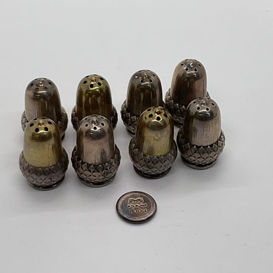 ANTIQUE 1920's REED & BARTON Sterling Silver 1" Acorn Salt Shakers- Set of 8
