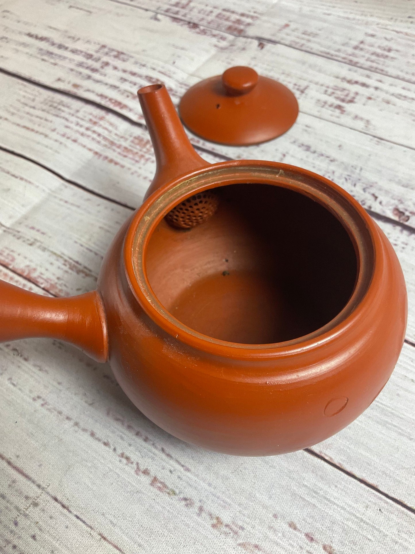 Small Brown Clay Teapot With Strainer Made In Japan