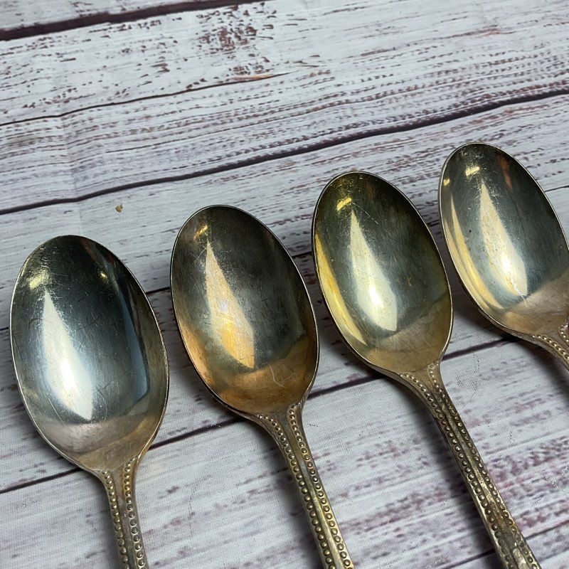 Vintage EPNS A1 Sheffield England 4 Pc. Silverplated Bead Edge Soup Spoon Set