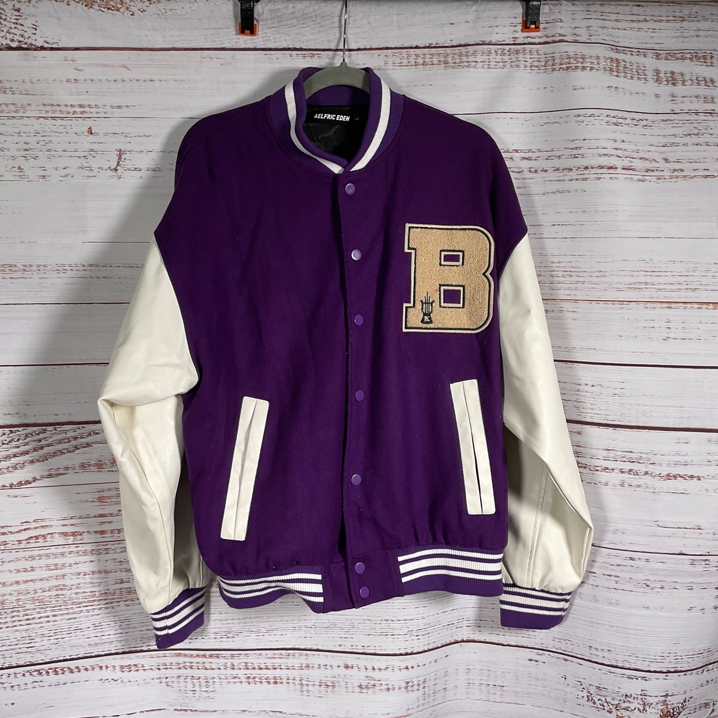 AELFRIC EDEN Men's Purple Bone Accent Bomber Jacket- SZ L