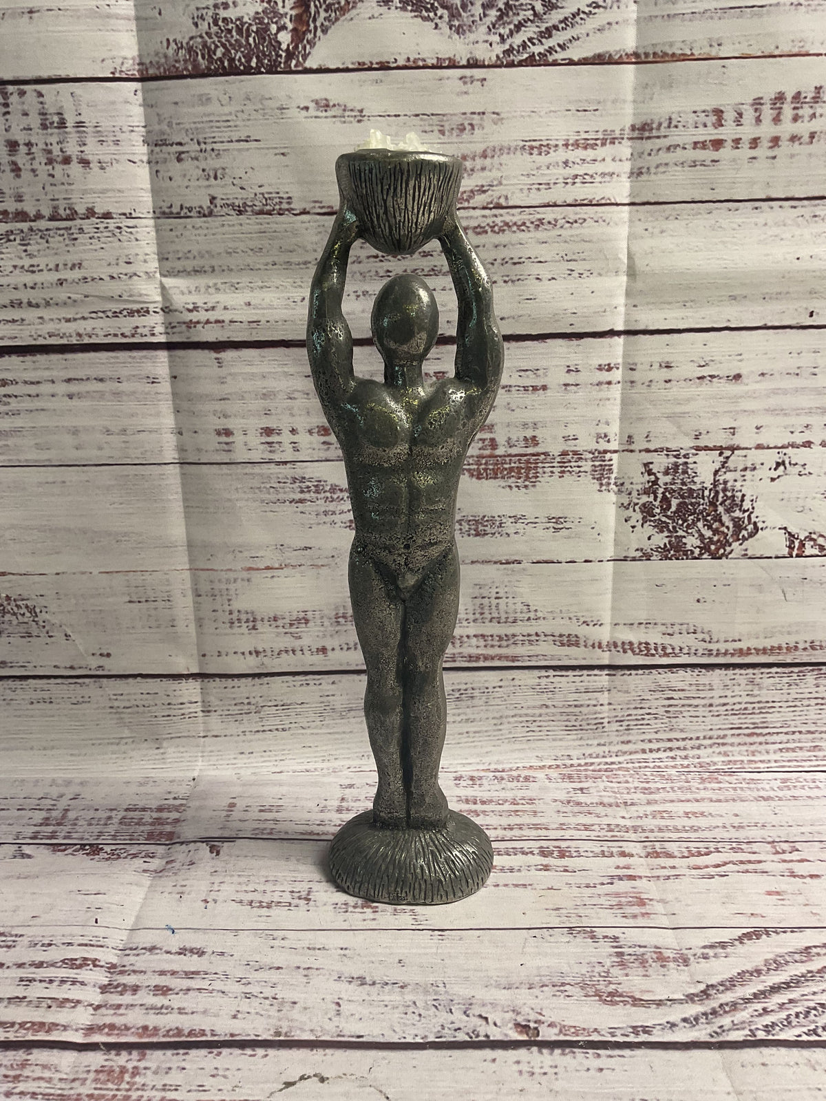 Patrick Meyer Pewter Muscular Man Candlestick