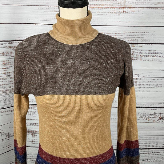 VTG. GALAXY KNITS BY FAD Women's Colorblock Turtleneck Sweater- SZ M