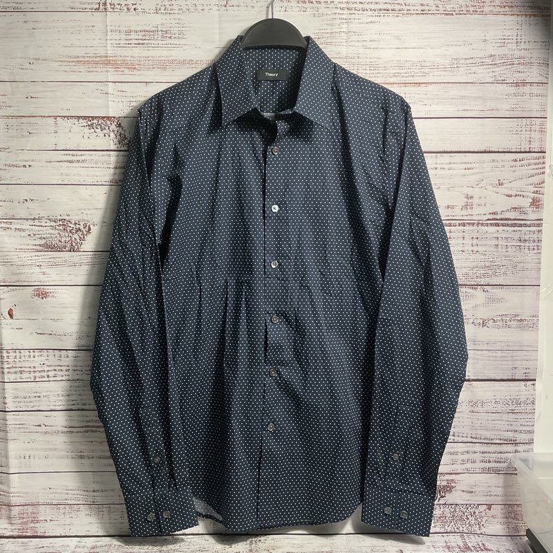 NWT Theory Sylvain Navy Multi Dual Drop Print Button Up Shirt - Size S