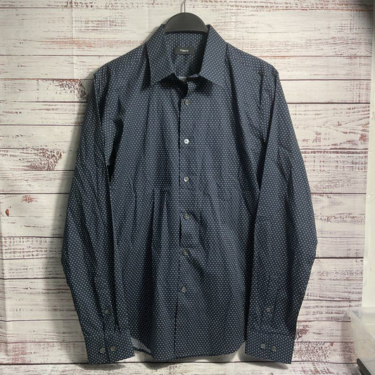 NWT Theory Sylvain Navy Multi Dual Drop Print Button Up Shirt - Size S