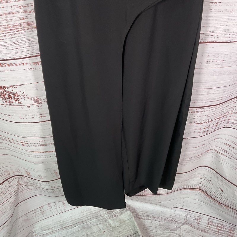 Kay Unger Davina Walk Thru Black Asymmetric Gown Jumpsuit - Size 10