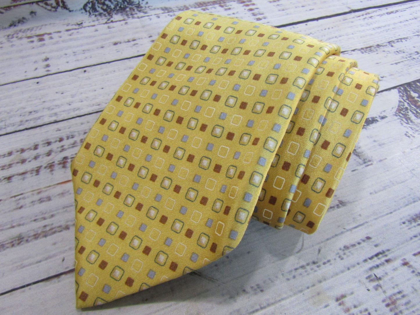 Ermenegildo Zegna Men's Yellow Square Print Silk Tie Made in Italy