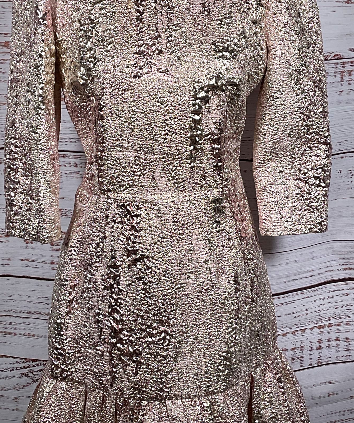 Dolce & Gabbana Jacquard Sheath Mini Dress Pink Metallic