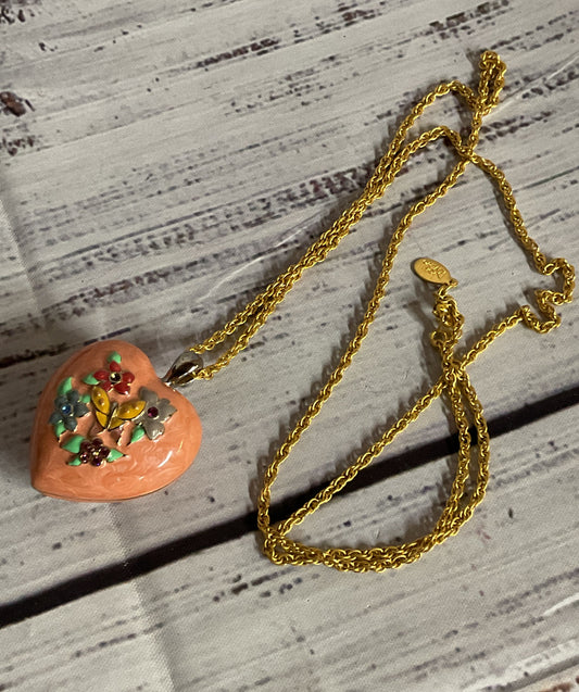 Joan Rivers Gold Tone Chain Necklace Enameled Heart Pendant