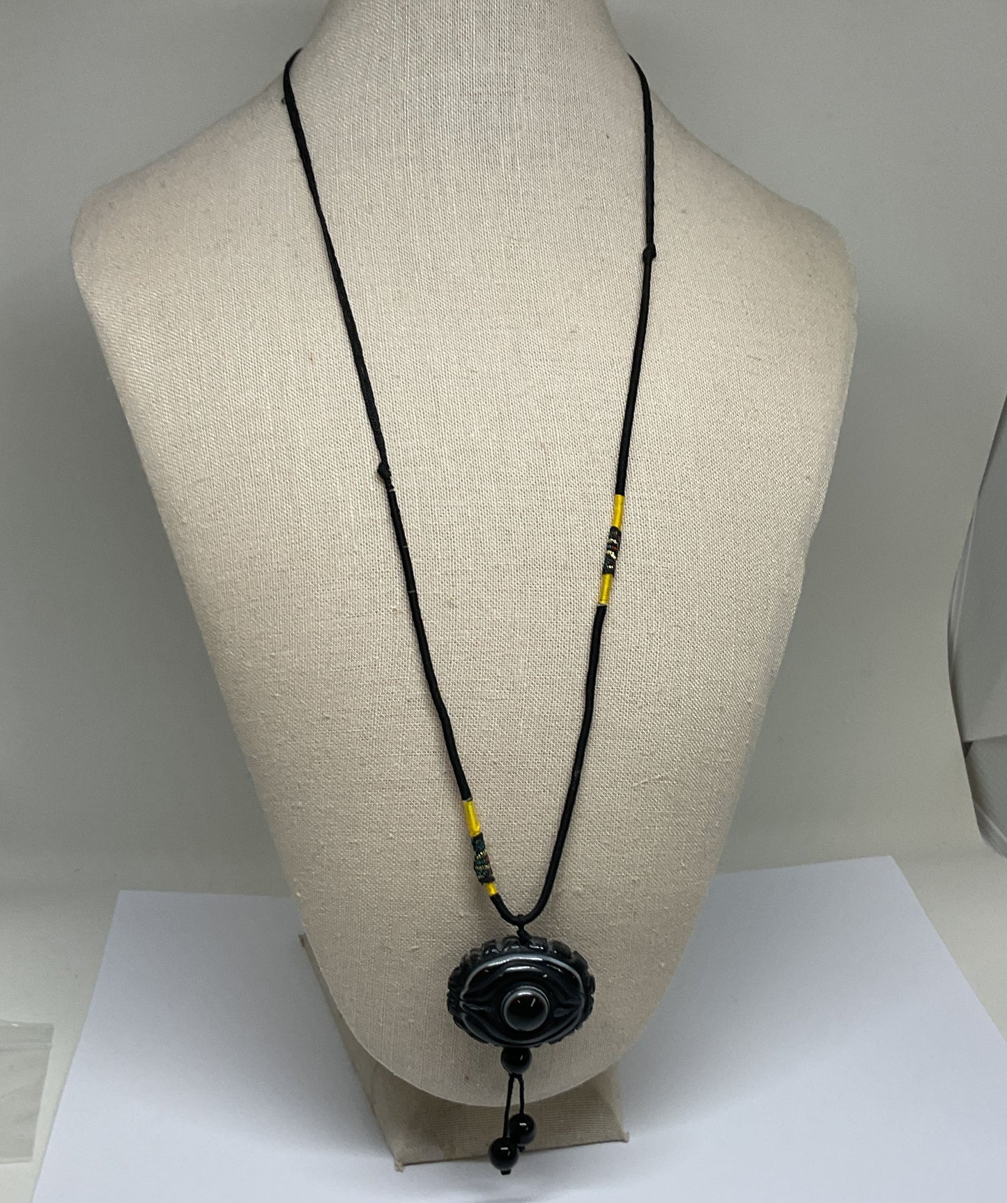 Black Carved Onyx Vintage Necklace