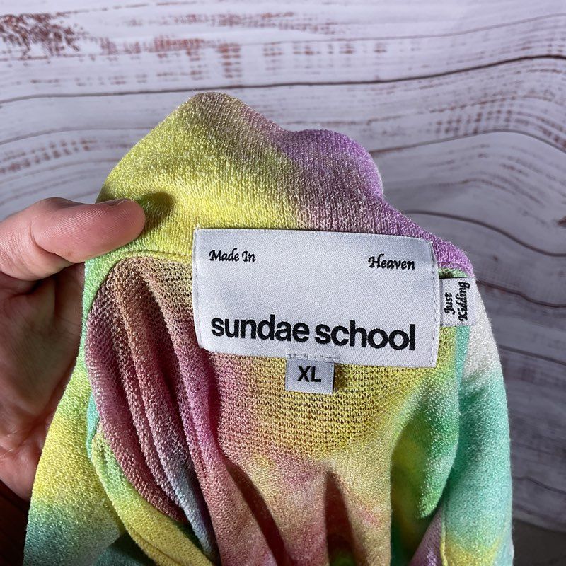 Sundae School Pastel Tie Dye Long Sleeve 1/4 Button Rugby Sweater Size XL